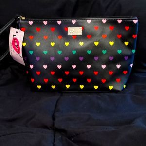 Betsey Johnson Colorful Hearts Print Top Zip Cosmetic Bag